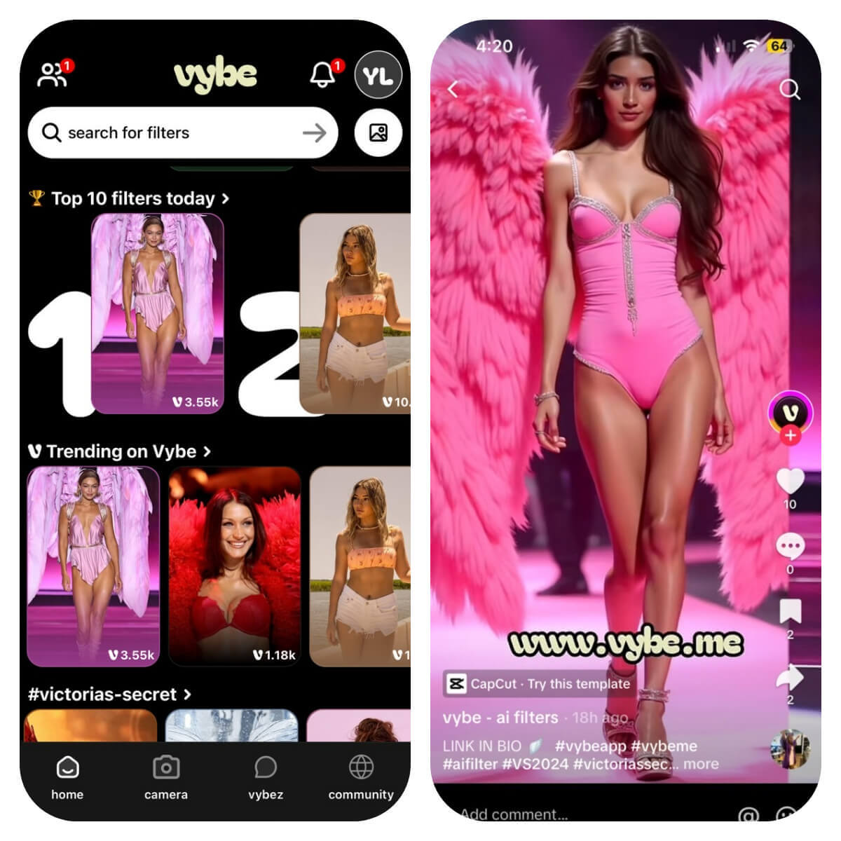 Filtro de Anjo IA da Victoria's Secret Mulher com asas de anjo geradas por IA, demonstrando o efeito do filtro.