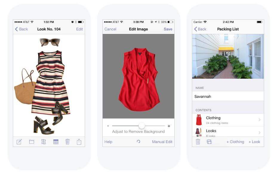 Interface do app Stylebook para organizar roupas Interface do aplicativo Stylebook, um app para montar looks com suas roupas e organizar o guarda-roupa.