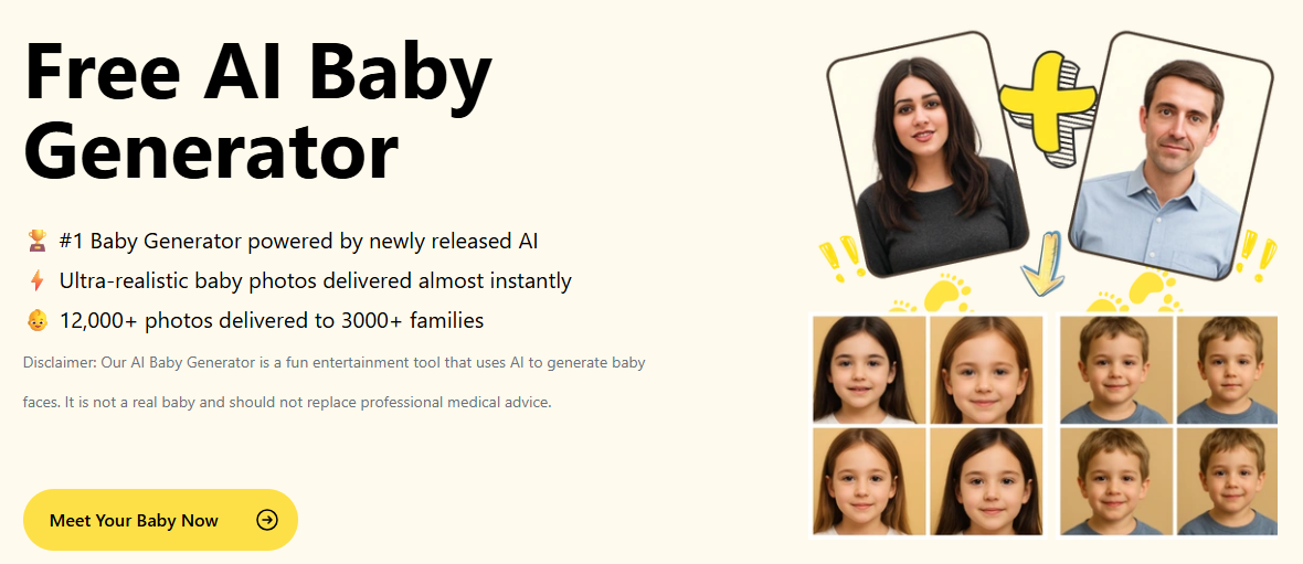 Interface do ai baby generator