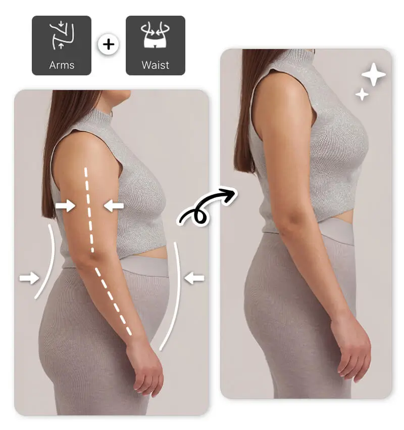 Drag sliders under Waist, Legs, or Arms to shape naturally. Drag sliders under Waist, Legs, or Arms to shape naturally.