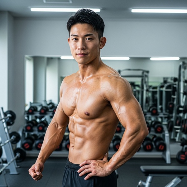 筋肉アピールの写真