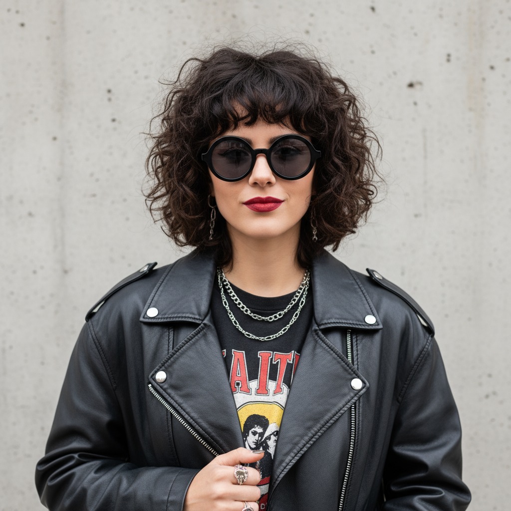 Lässiger Look mit einem Shaggy Bob, fransigem Pony und einer runden Metallbrille
