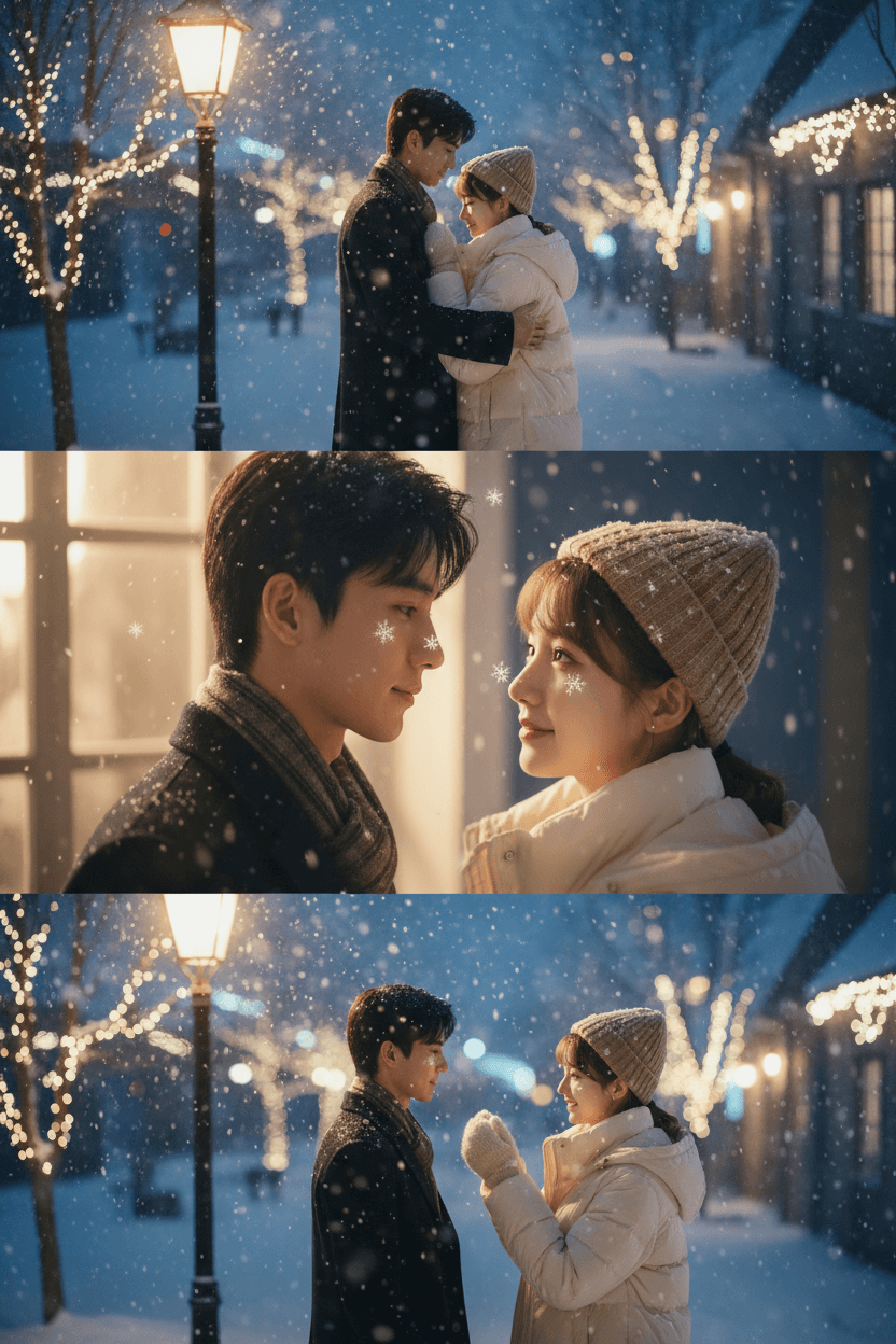 情侶浪漫雪景合照 AI雪景照片-AI下雪照片生成教學