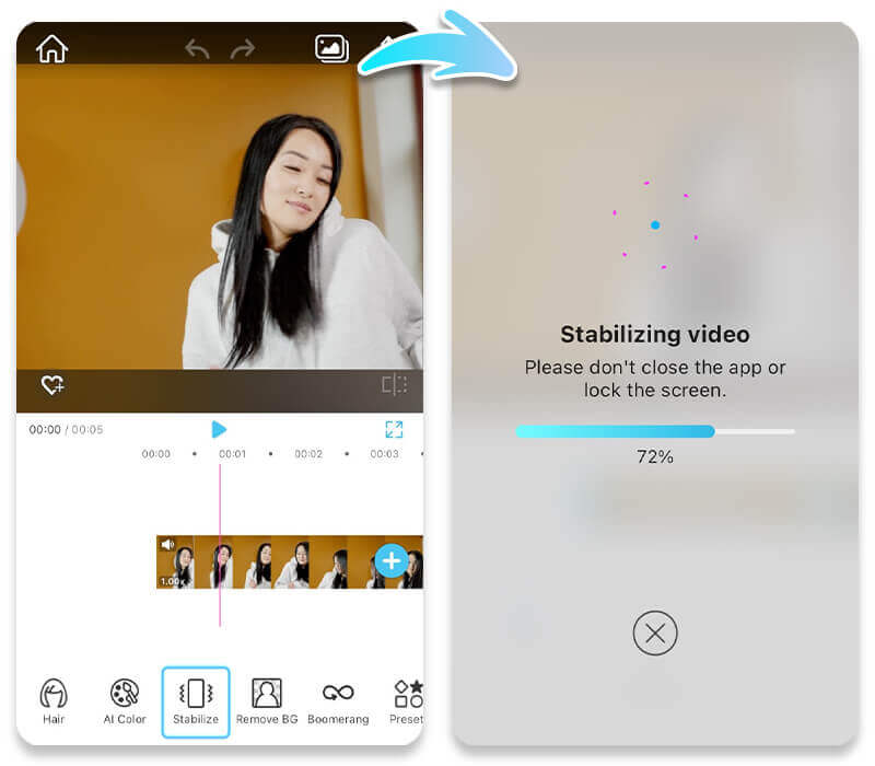 AI 自動處理晃動畫面