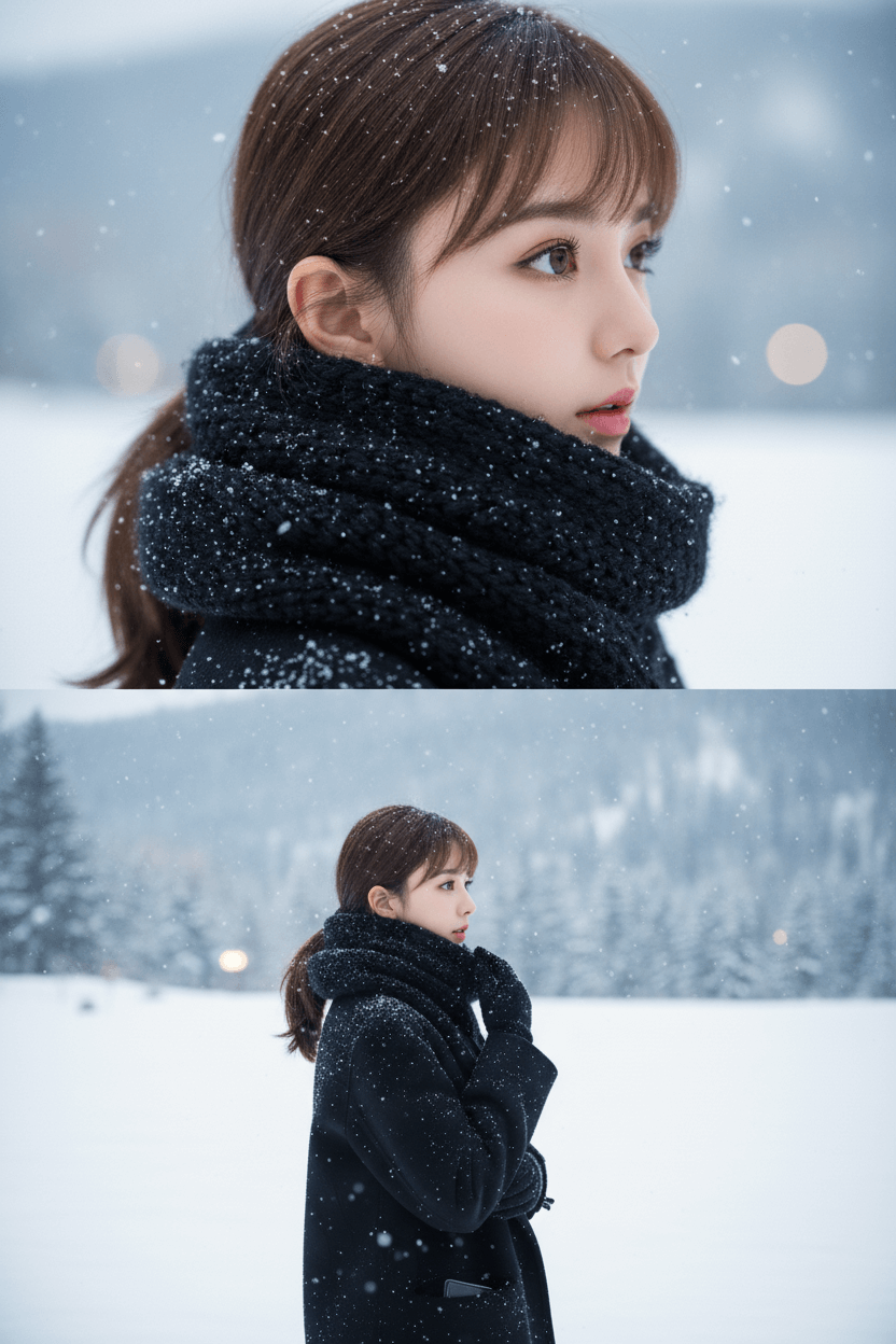 日系清新雙格下雪照 AI雪景照片-AI下雪照片生成教學