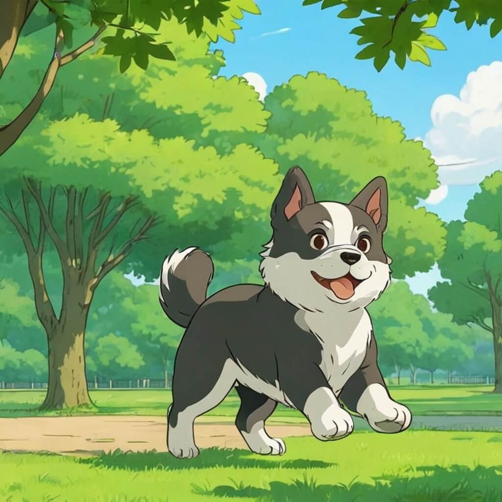 「公園で遊ぶ犬」をAIで生成