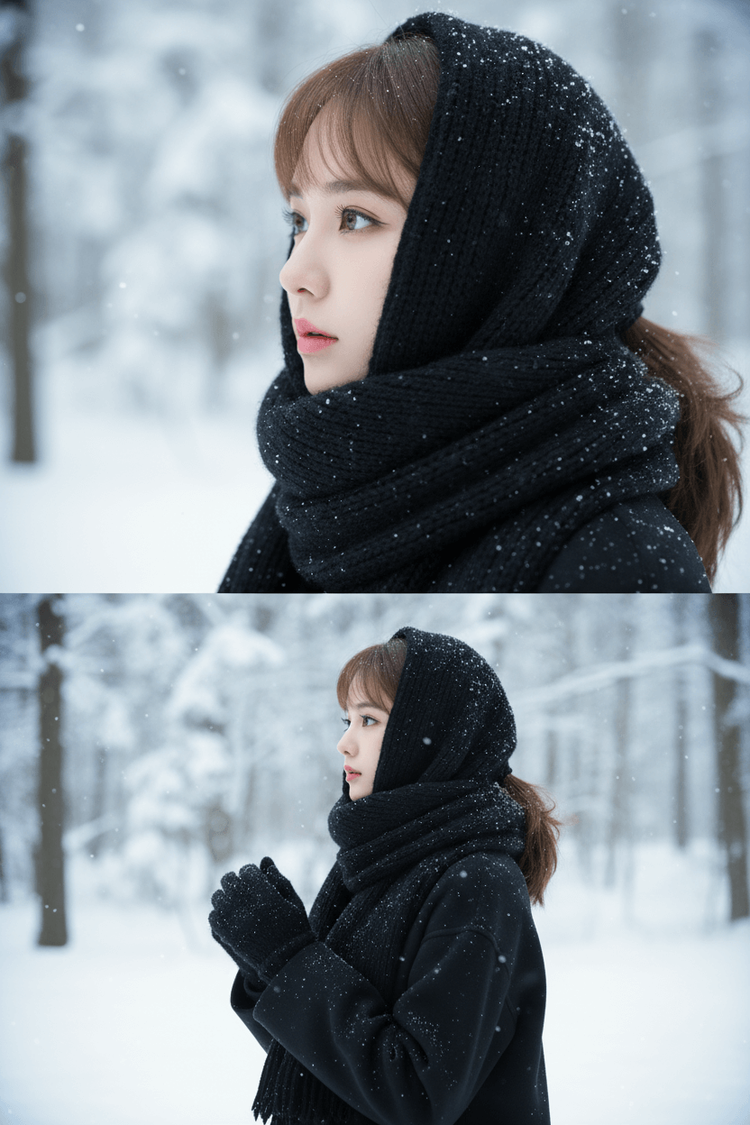 日系清新雙格下雪照 AI雪景照片-AI下雪照片生成教學