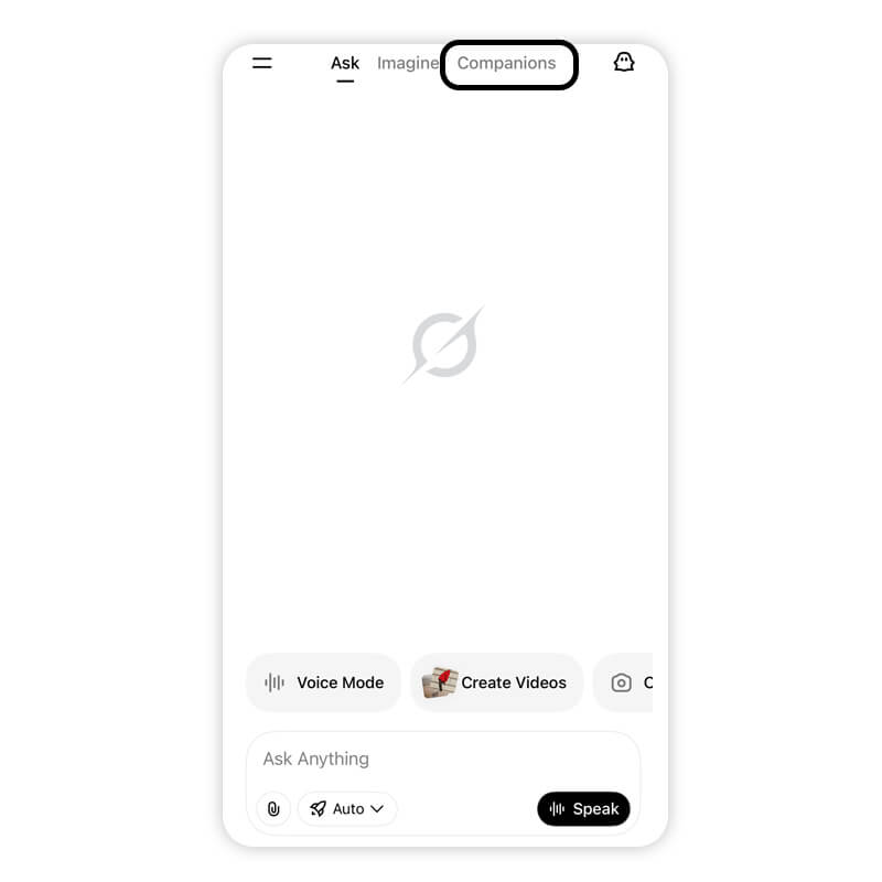 Interface do aplicativo Grok mostrando a opção Companheiros.