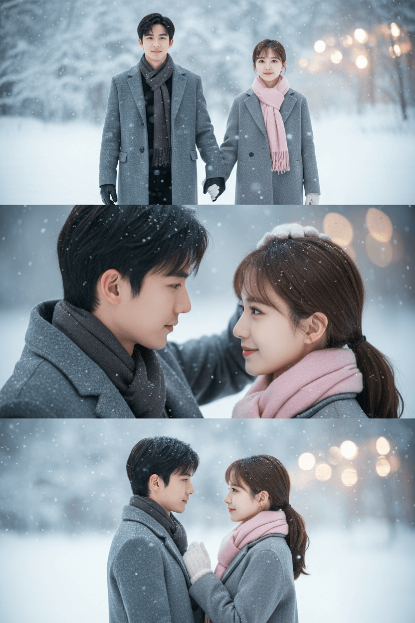 情侶浪漫雪景合照 AI雪景照片-AI下雪照片生成教學