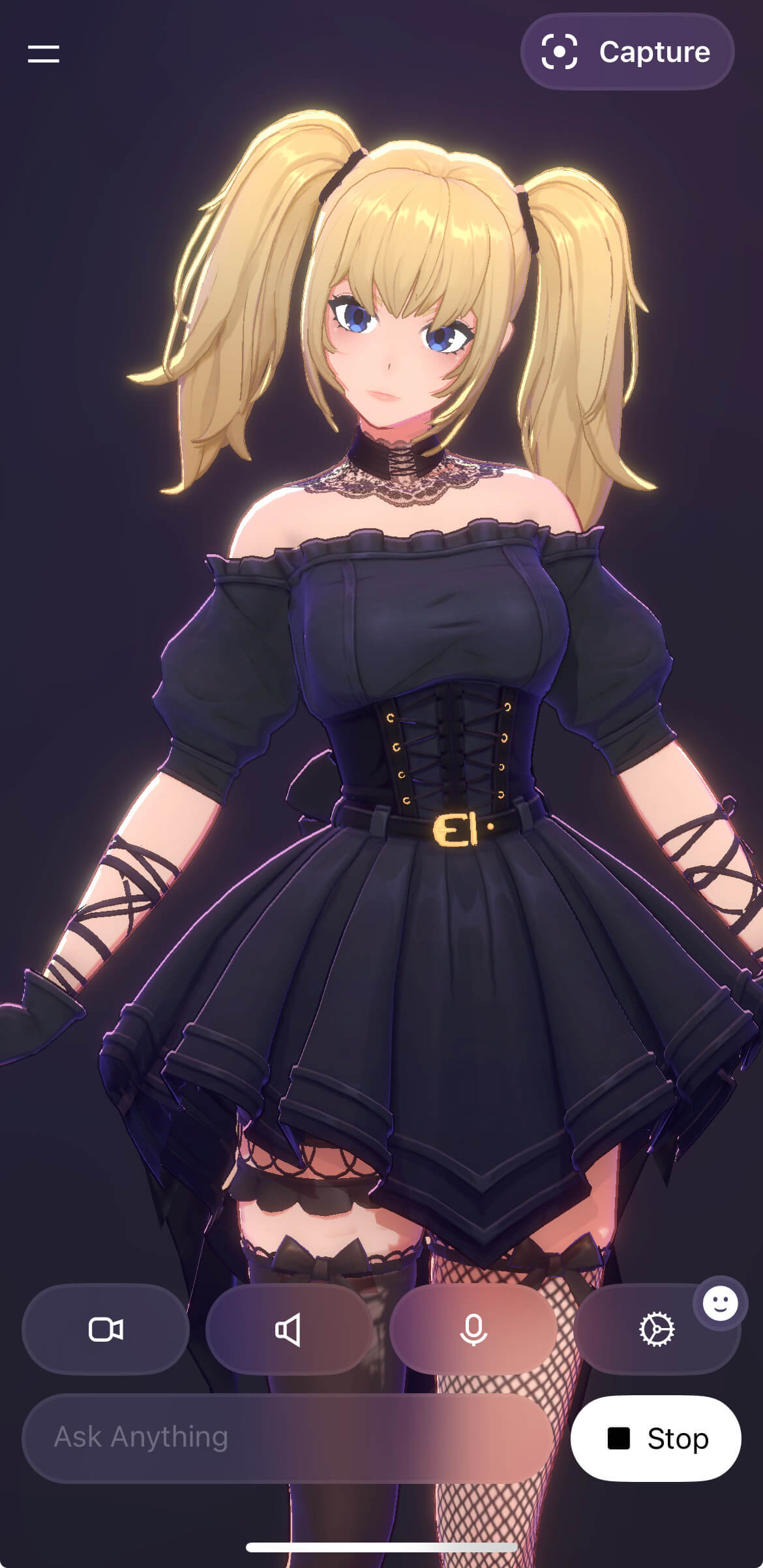 Ani, a waifu do Grok AI Interface do chatbot Grok AI com a waifu Ani, a namorada virtual de cabelo loiro.