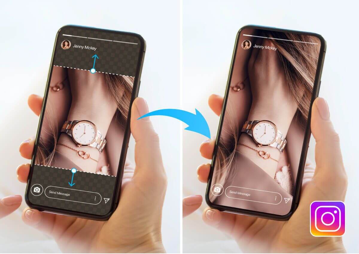 AI Background Expansion: Magically stretch the edges of your photo to fill the Story frame without distorting the main subject. AI Background Expansion: Magically stretch the edges of your photo to fill the Story frame without distorting the main subject.
