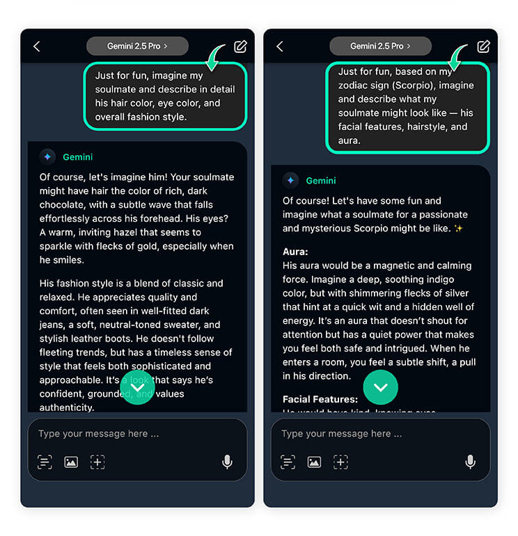 Type in a simple prompt to see what your soulmate might look like. Envision your soulmate for fun with AI!