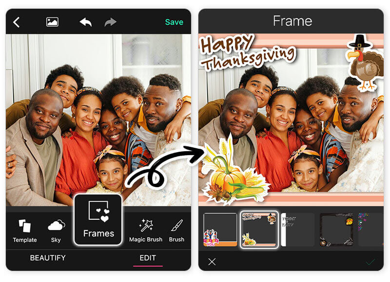 Thanksgiving photo frames in the Thanksgiving app