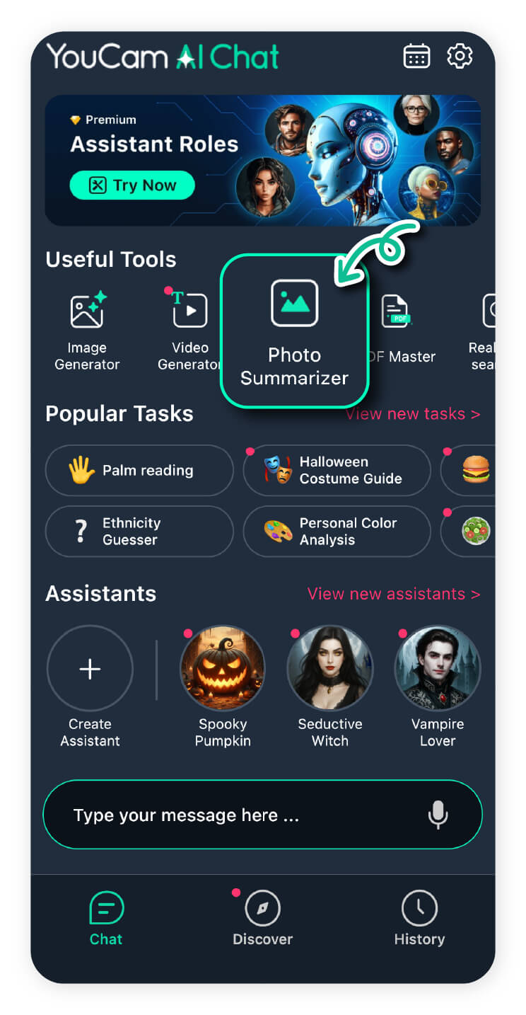 Summarize any photo in seconds with YouCam AI Chat. Generate image descriptions with AI instantly.