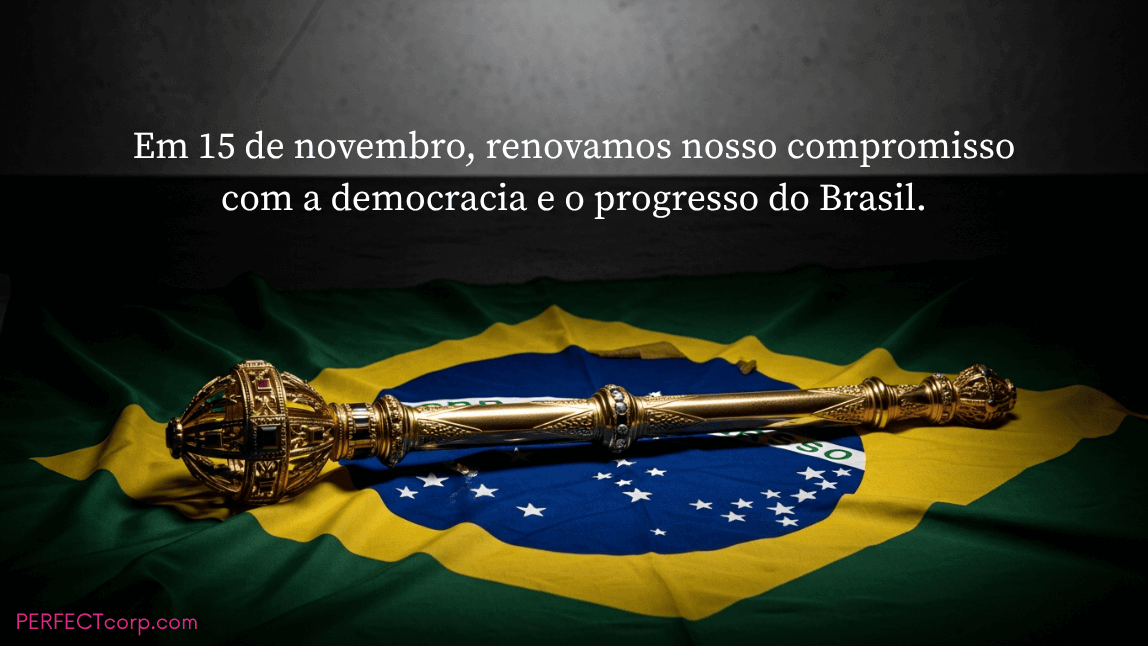 Imagem sobre a Proclamação da República mostrando o cetro imperial sobre a bandeira do Brasil, simbolizando o fim da monarquia em 15 de novembro.