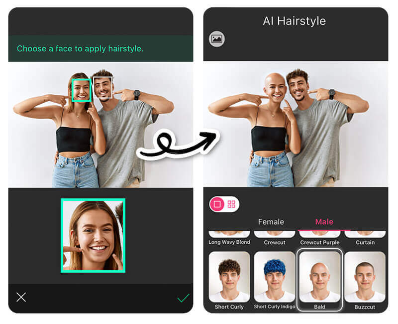 Casal usa o efeito careca online para deixar uma pessoa careca na foto e compartilhar nas redes sociais.