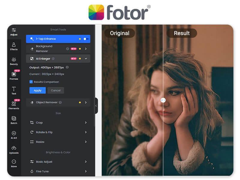Melhorar qualidade da foto online com Fotor Exemplo de uma foto de paisagem melhorada com a ferramenta de IA online Fotor.