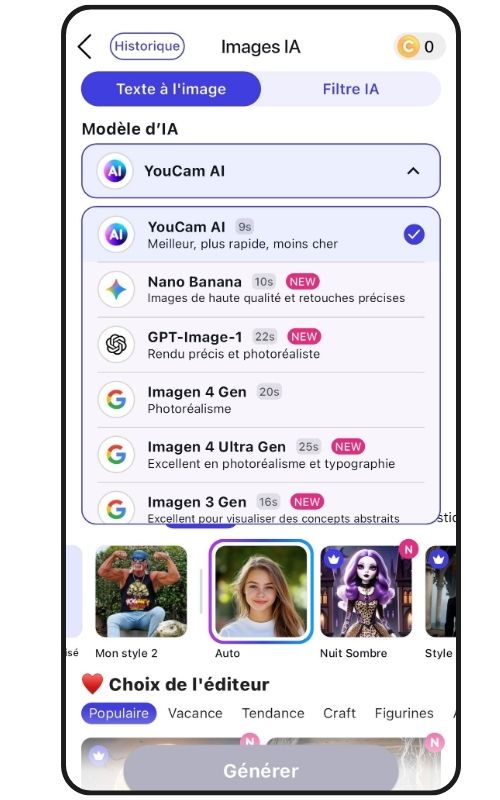 YouCam AI Pro : générer images