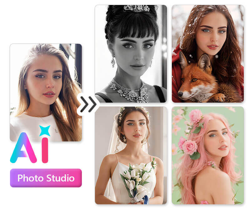 Gesicht ändern mit KI KI-generierte Porträts, erstellt mit der AI Studio Funktion in YouCam Perfect.