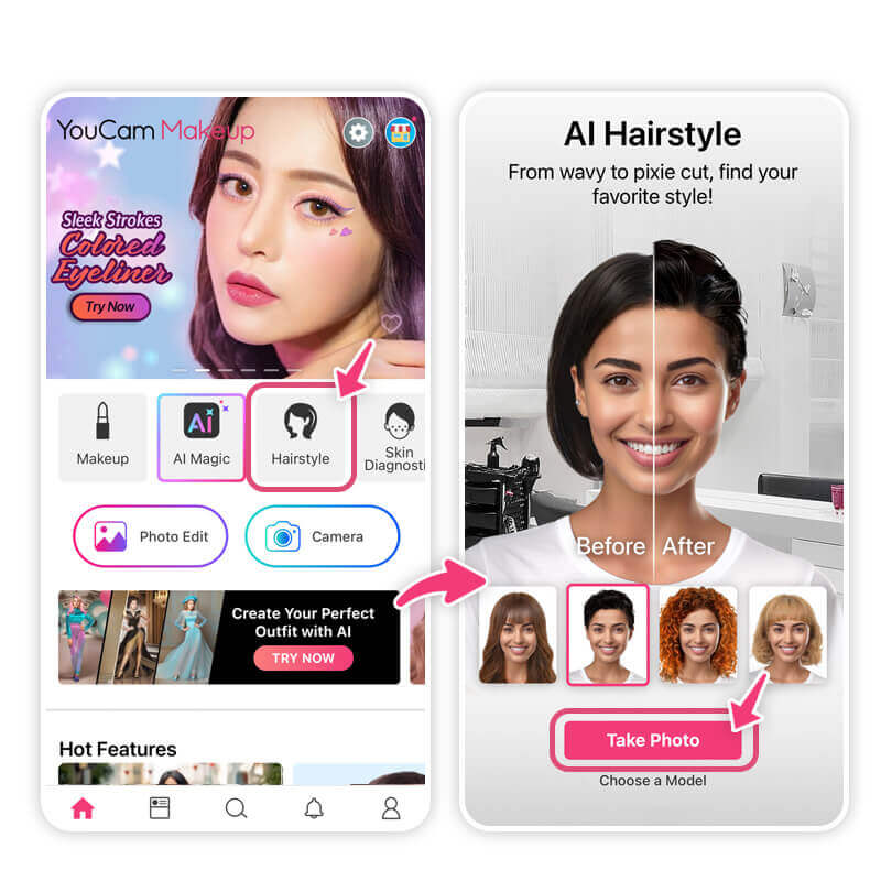 Simulateur frange avec YouCam Makeup