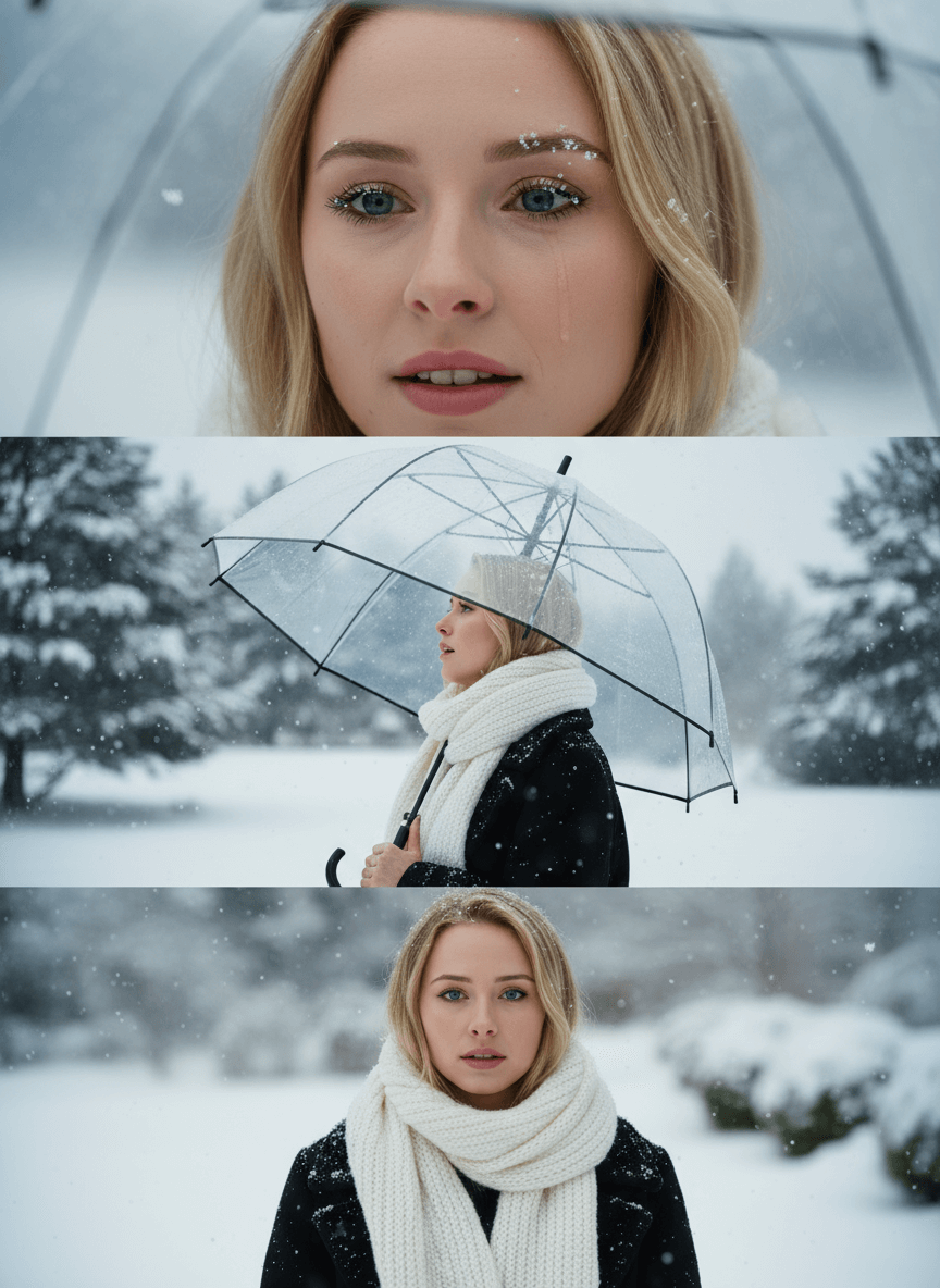 Cinematic Three-Panel Snow Portrait Cinematic Three-Panel Snow Portrait