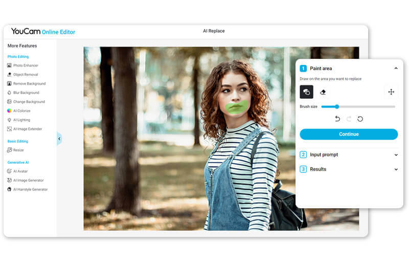 Selecione a parte inferior do rosto para indicar para a IA qual é a área que será substituída Passo a passo de como selecionar a área do rosto para alterar a expressão.