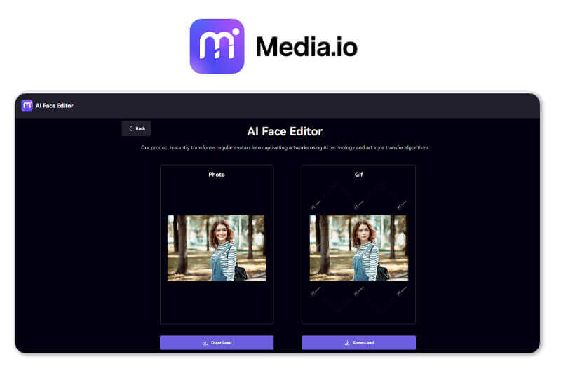 Media.io App de Expressão Facial Ferramenta online Media.io para editar expressão do rosto com um clique.