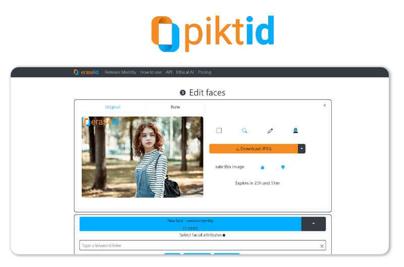 PiktID AI app de expressão facial Plataforma PiktID para ajustar finamente as expressões faciais.