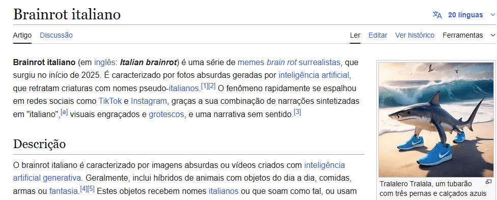 Significado do meme Tralalero Tralala com imagem do tubarão de tênis.