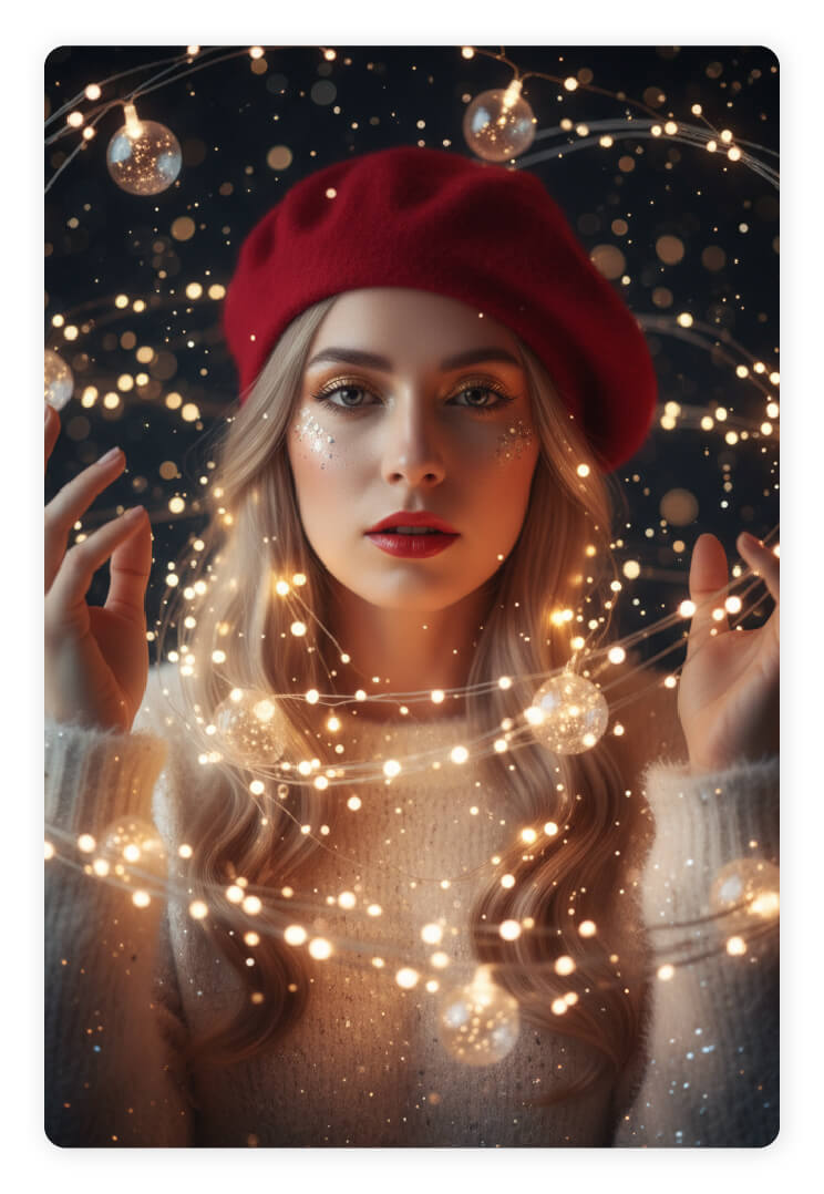 Gemini Christmas Prompts 5 – Festive Fantasy Lights Portrait Gemini Christmas Prompts 5 – Festive Fantasy Lights Portrait