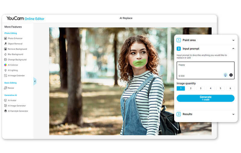 Adicione o comando de texto Caixa de texto para inserir o comando e mudar a expressão facial na foto.