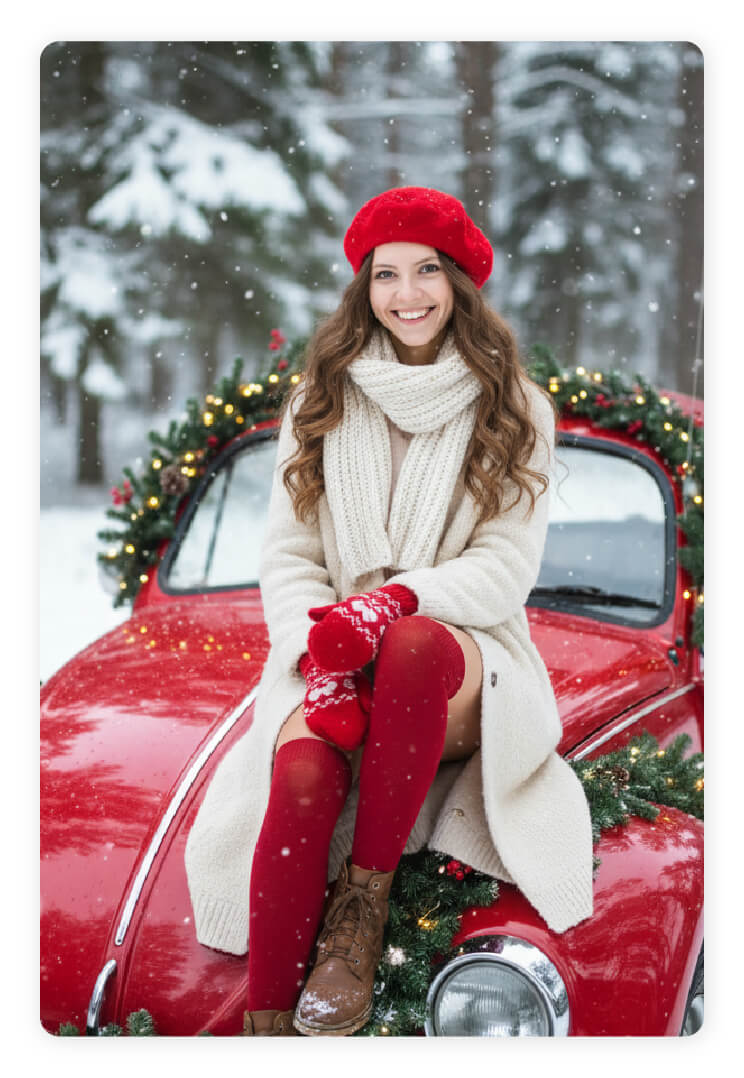 Gemini Christmas Prompts 1 – Cozy Winter Car Portrait Gemini Christmas Prompts 1 – Cozy Winter Car Portrait