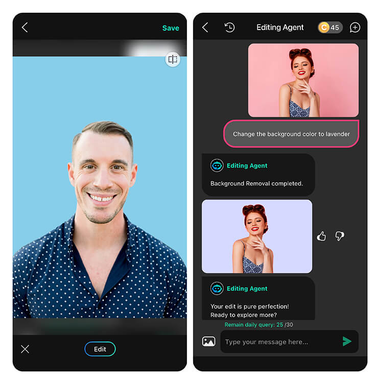 Edit any photo you like effortlessly with AI Editing Agent.