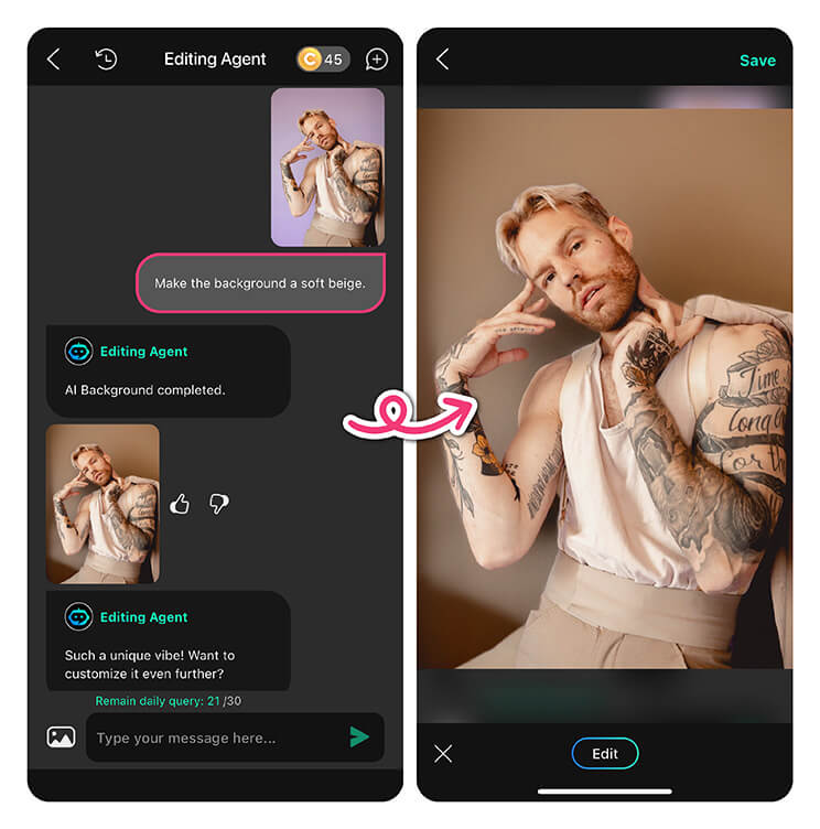 Make your Instagram Stories pop with YouCam Perfect's Editing Agent.