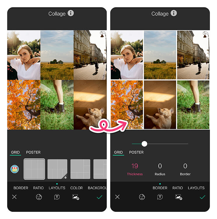 Collage tool in YouCam Perfect offers great flexibility when making collages.