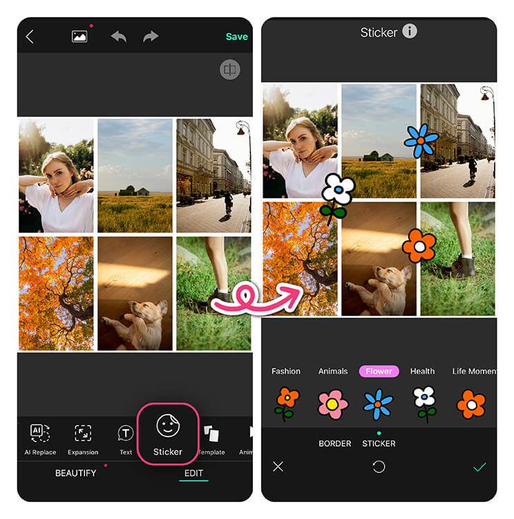 Make a personalized collage for Instagram Story with YouCam Perfect's editing tools.