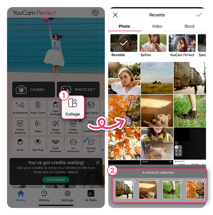 Use YouCam Perfect's Collage tool to create stunning collages for Instagram.