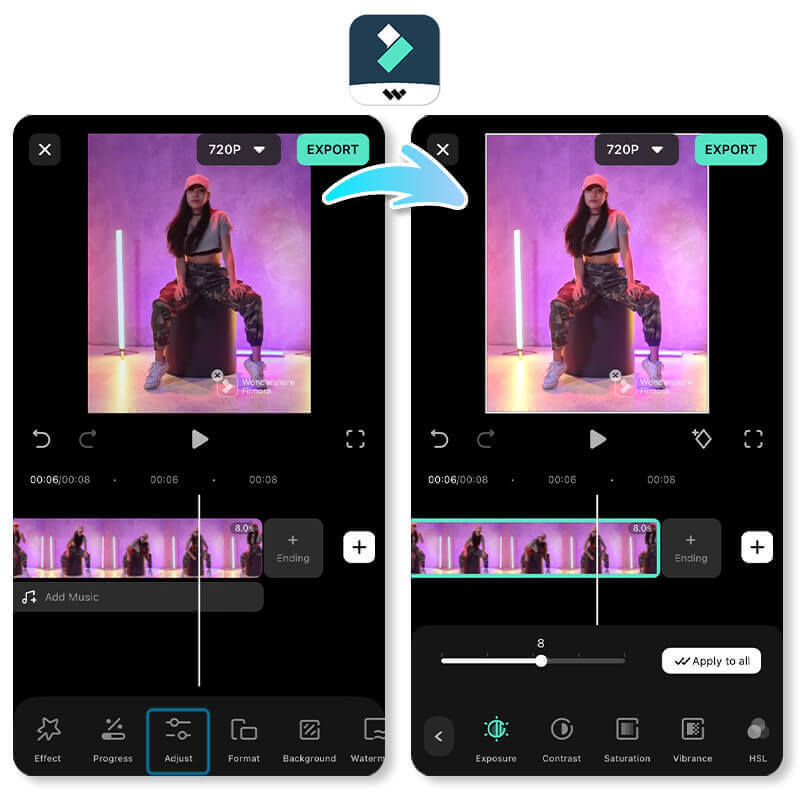Enhance your videos using the Filmora app
