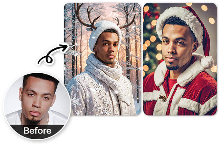 YouCam Perfect offers many creative tools for fun Christmas photos. Try AI Studio in YouCam Perfect for truly unique holiday edits.