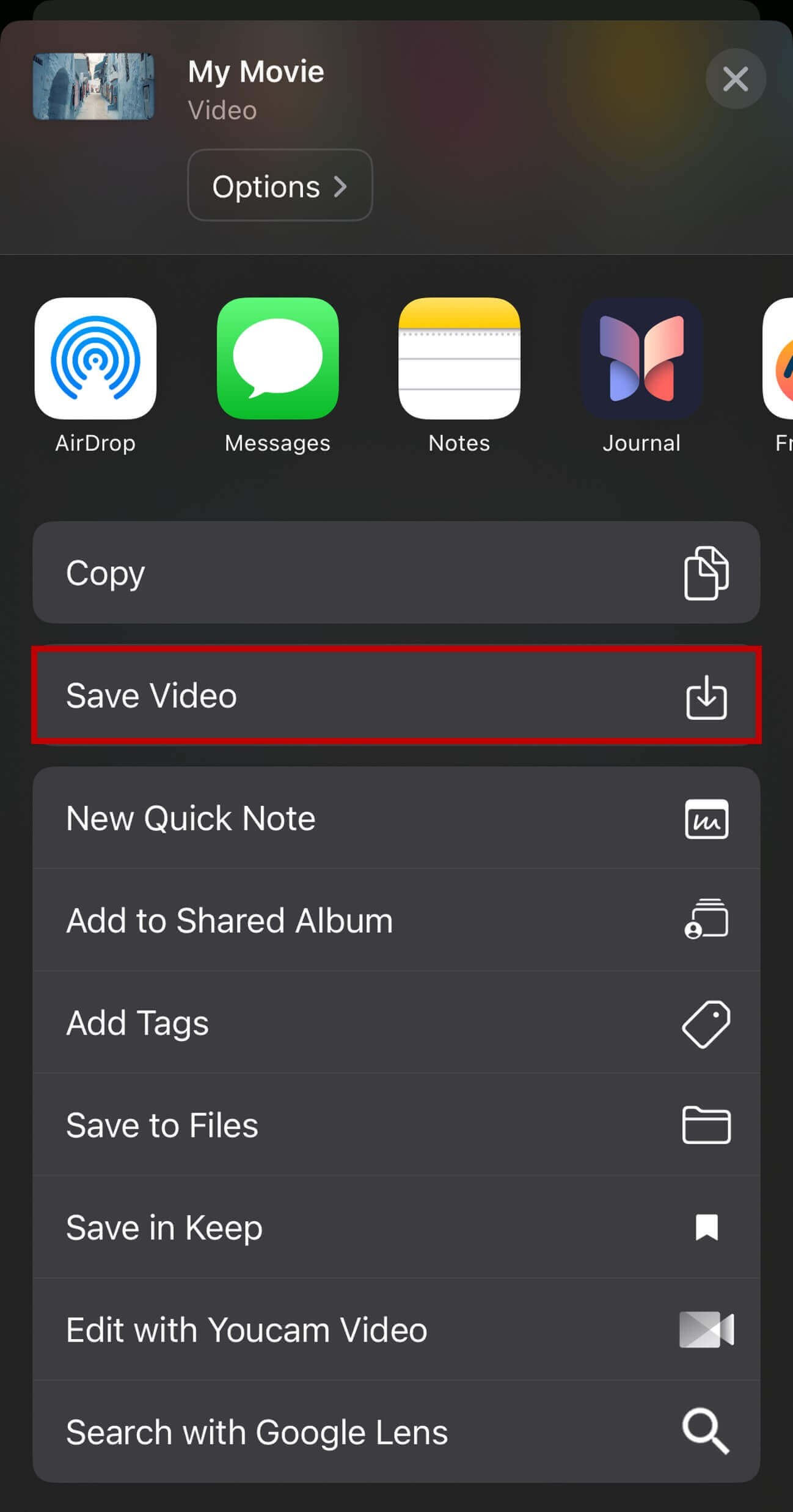 Final step to save combined videos in iMovie Saving merged video to iPhone camera roll from iMovie