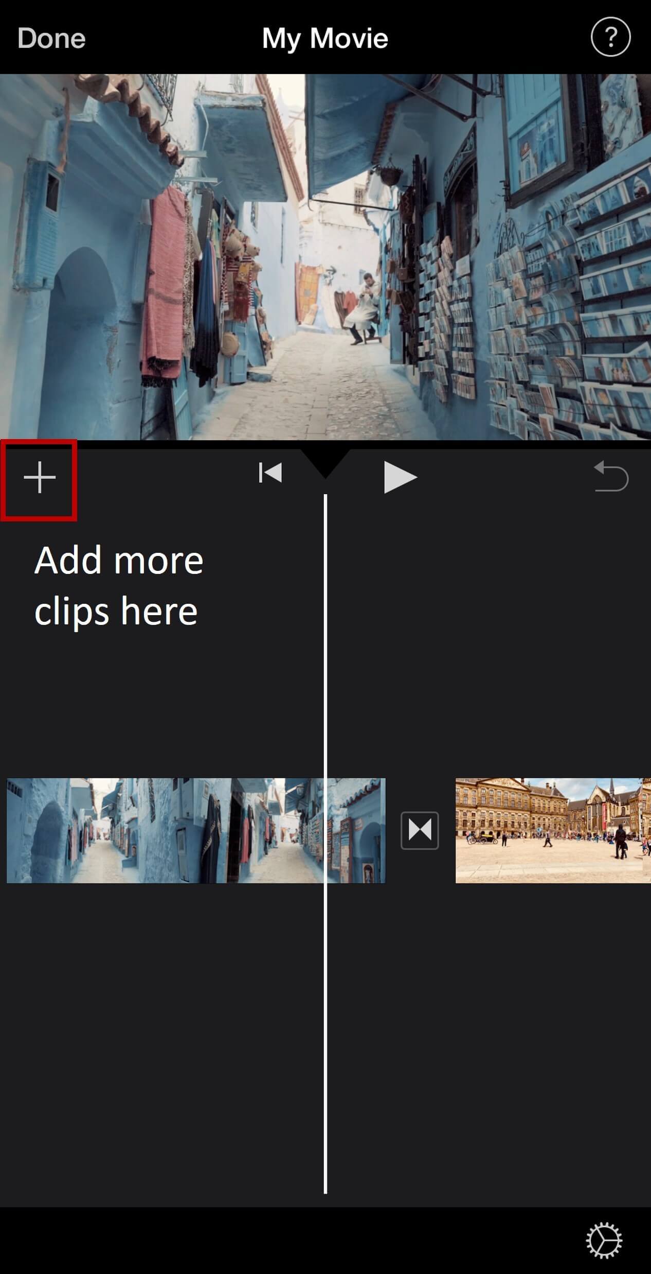 How to add more video clips in iMovie for combining Adding more clips to merged videos in iMovie on iPhone