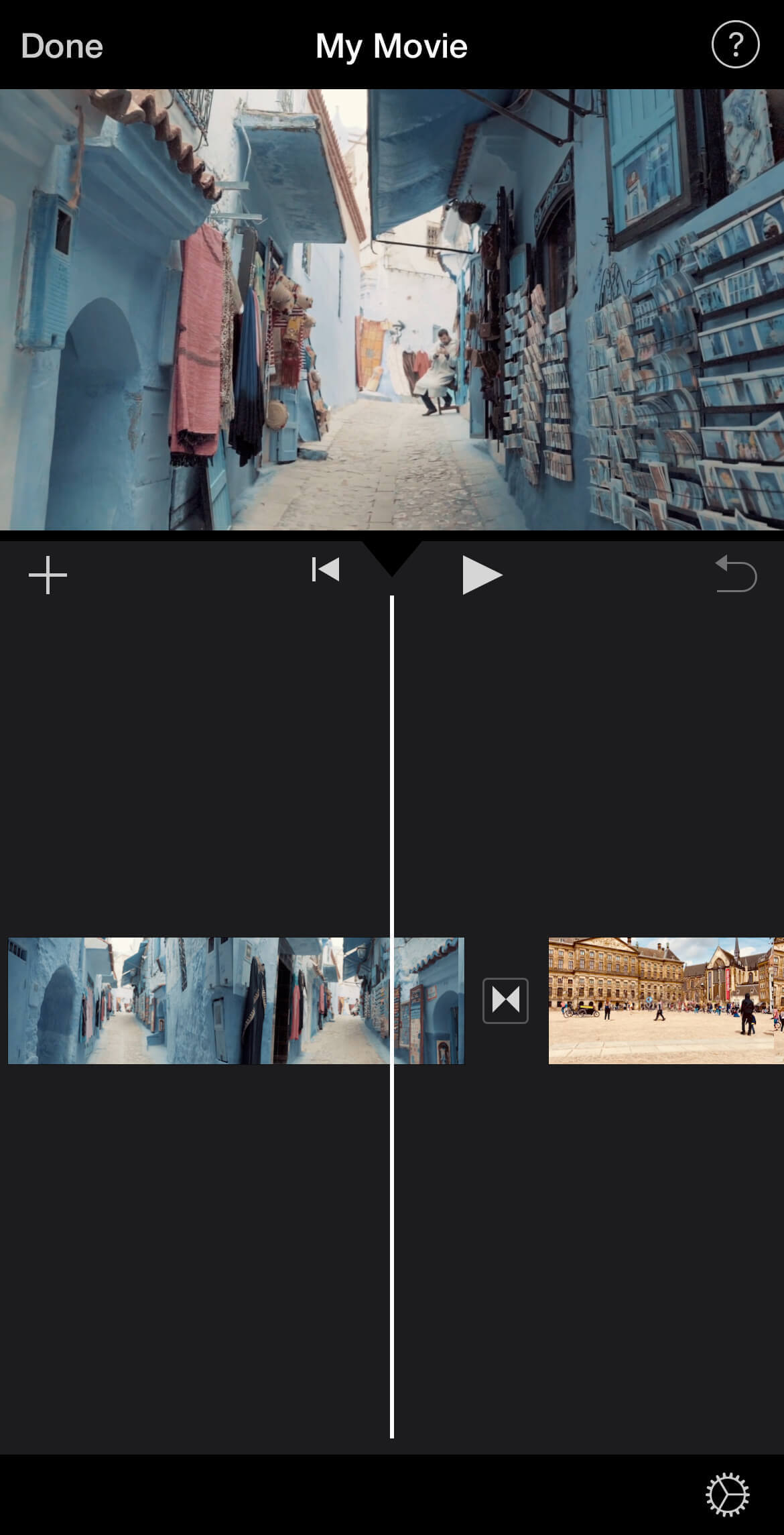 Reviewing merged videos in iMovie on iPhone Combined video clips on iMovie timeline for iPhone