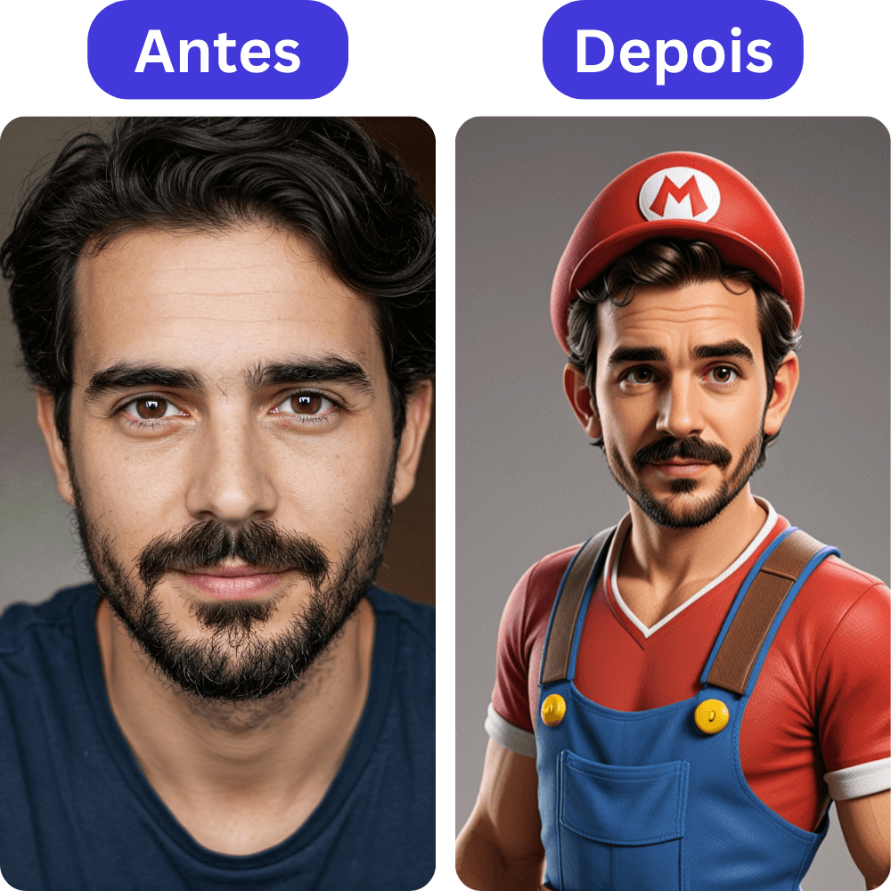 Homem usa gerador de imagem IA para se transformar no personagem Super Mario.