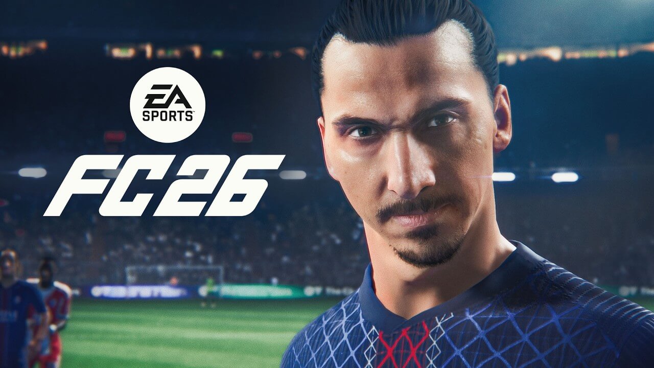Capa do jogo EA SPORTS FC 26 com Zlatan Ibrahimović, destacando as novidades do modo carreira.