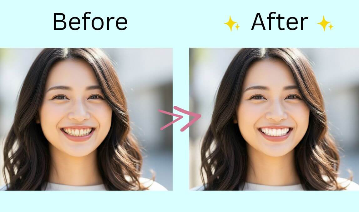 歯が白くなるアプリを使って加工した写真のビフォーアフター