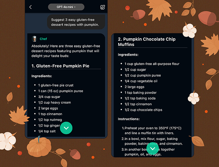 Use YouCam AI Chat to generate dozens of gluten-free Thanksgiving recipes.