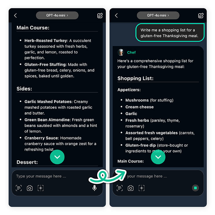 You can ask YouCam AI Chat any questions related to gluten-free Thanksgiving recipes.