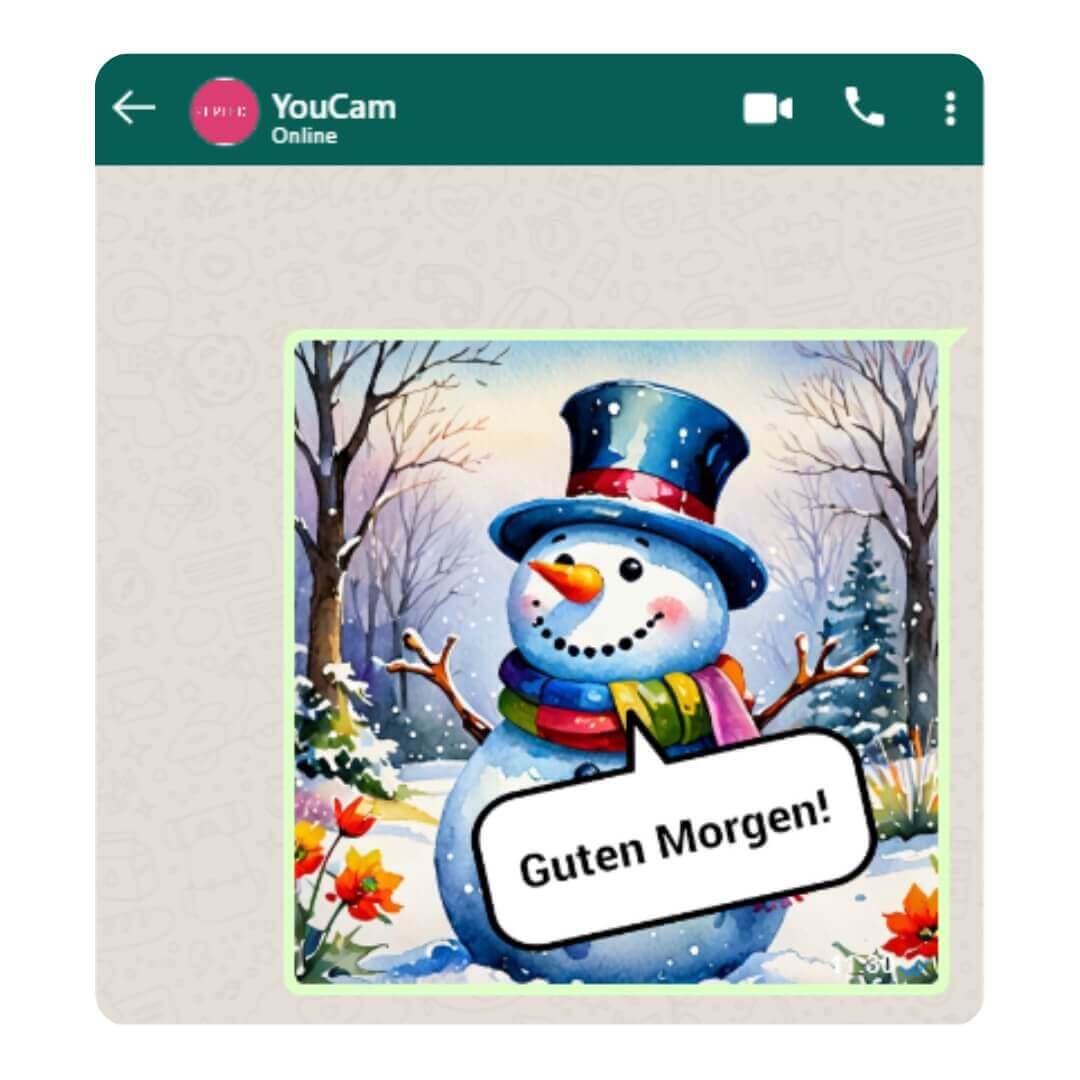 Guten Morgen Winterbild mit Schneemann in WhatsApp
