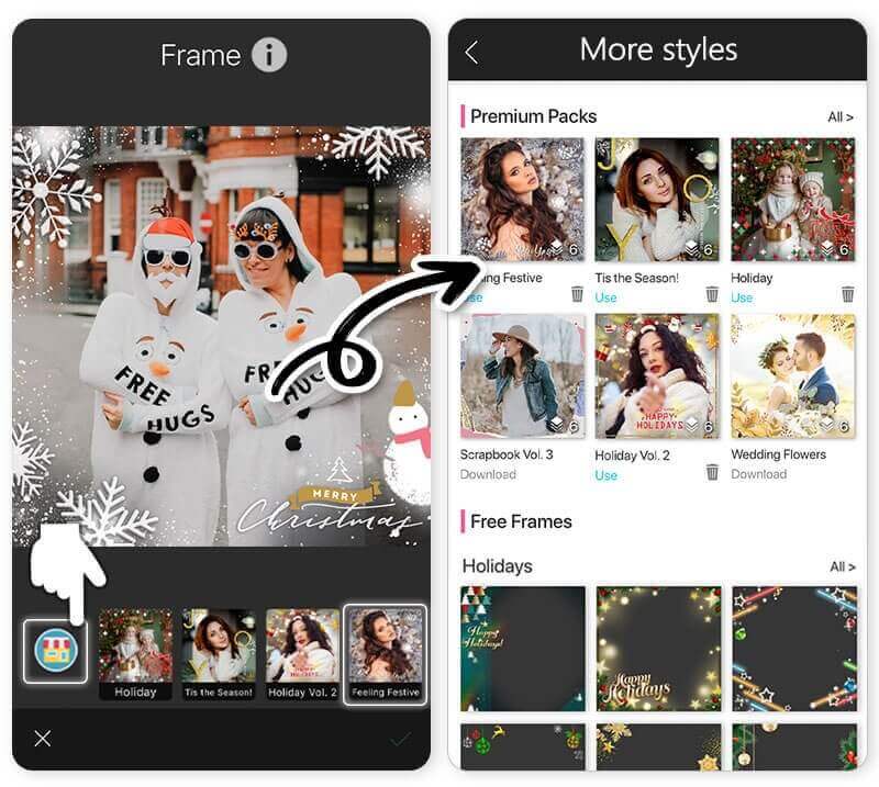 Navigate to Christmas frame category in the Christmas frame app