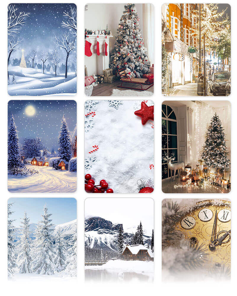 Montagem com 9 planos de fundo de natal